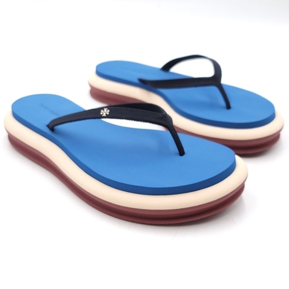 Tory Burch Platform Flip Flop Perfect Navy / Dark Blue Azure, Size 10 - Picture 1 of 11